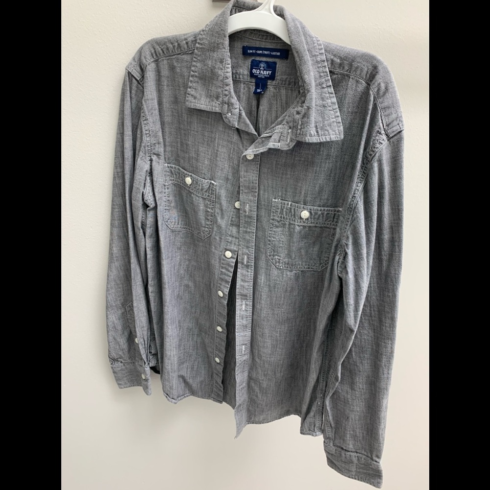 Old Navy Grey Long Sleeve Button Up, Slim Fit